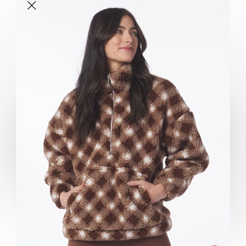 Glyder Sherpa Quarter Zip Espresso Buffalo Plaid Women’s Pullover Size Medium